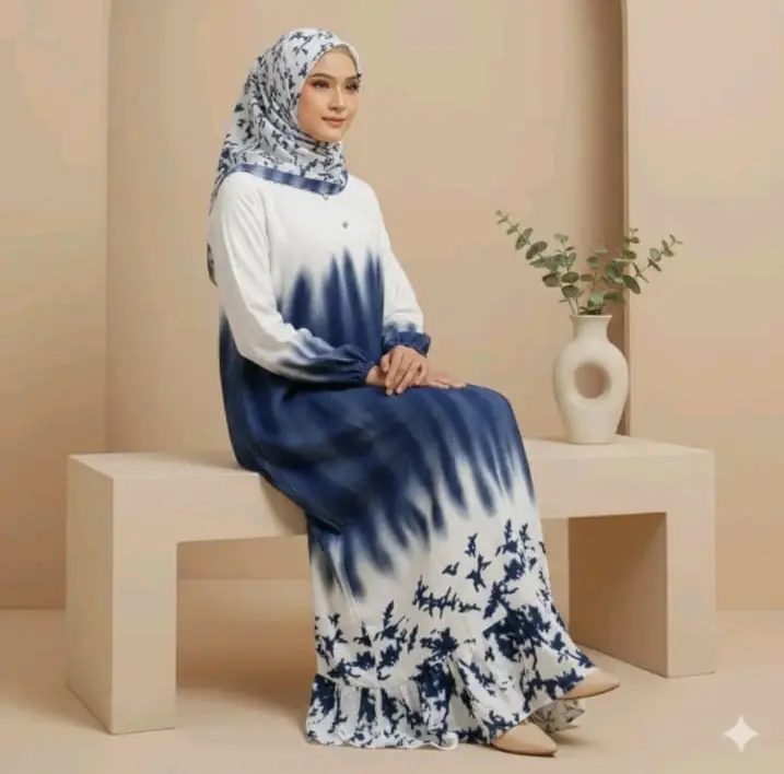 Kinas Set Hijab dan Gamis Rayon