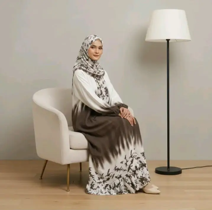 Kinas Set Hijab dan Gamis Rayon