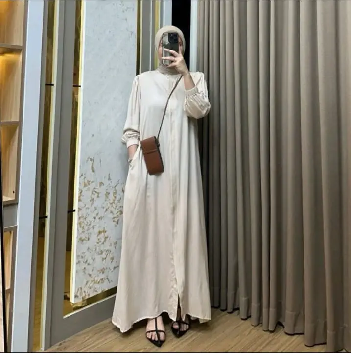 Mayza Dress Rayon Tangan Kerut A-Line Halus